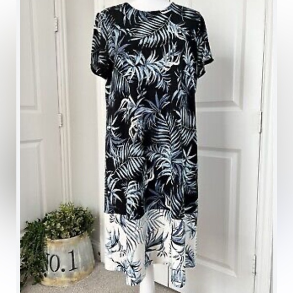 J. Jill Wearever Collection Navy Blue Tropical Color-Block Midi Dress La… - Picture 1 of 9